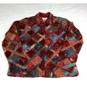 Coldwater Creek Quilted Patchwork Velvet Art Eclectic Jacket Blazer Womens Small